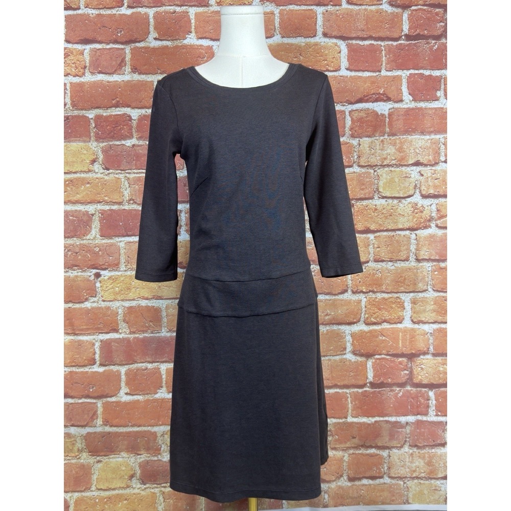 Toad & Co Nixi Dress Jersey Drop Waist 3/4 Sleeve Zip Pocket Gray Women's Medium